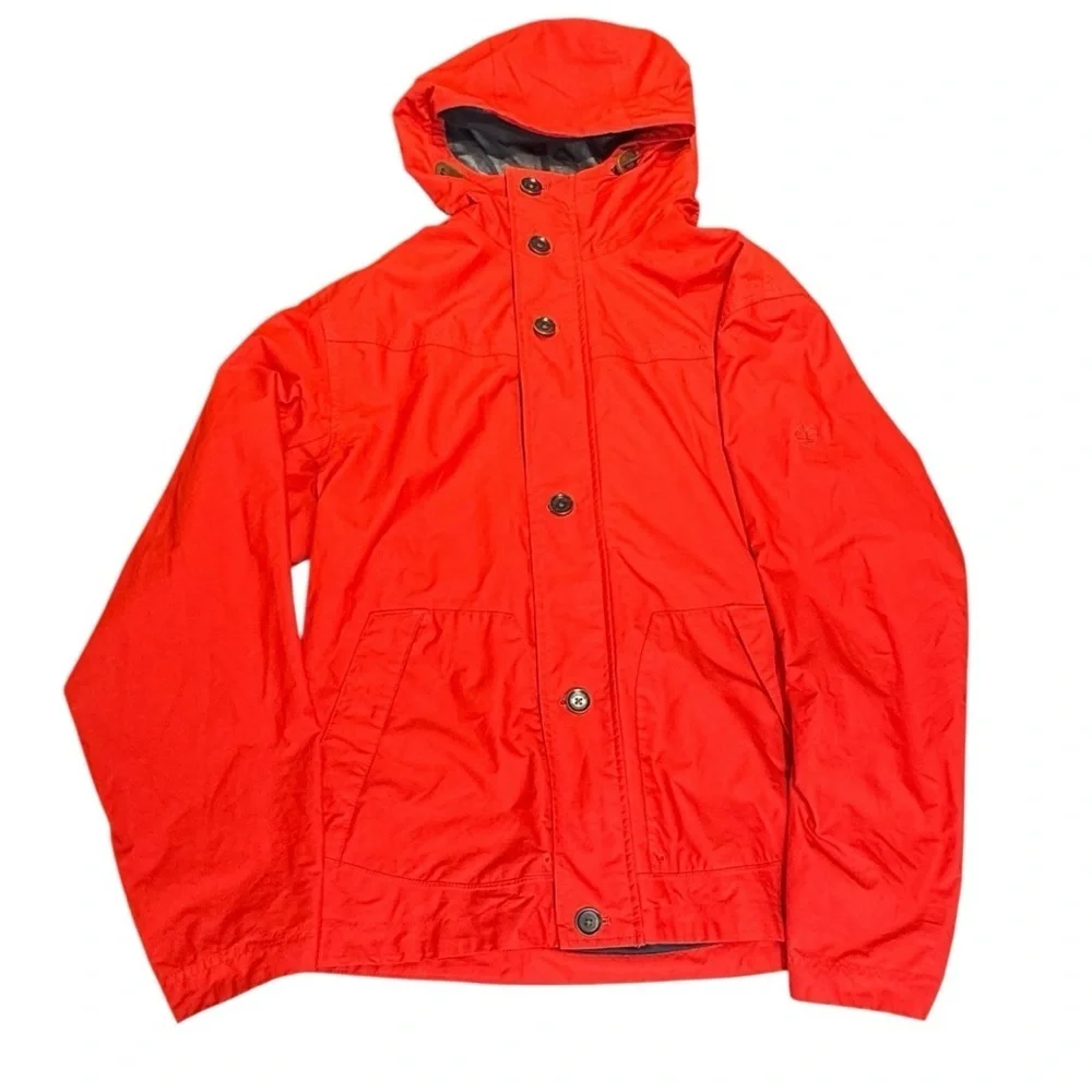 Timberland Men’s Red Waterproof Hooded Performance Rain Jacket Size Small